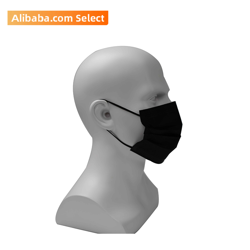 3ply black disposable safety mask with earloops