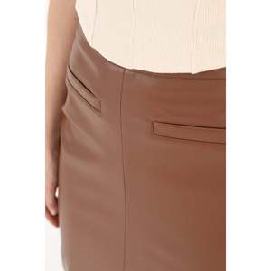 Puane Women's Stylish Brown <b>Slit</b> Front Faux Leather <b>Skirt</b> - Modern High Waist <b>Pencil</b> Design for Elegant Evening Wear - Product Image 5