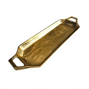 Bandeja y plato para servir alimentos con acabado PVD dorado, con asas, accesorios de mesa, plato de lujo, suministros para restaurantes, bandejas decorativas - Product Image 1
