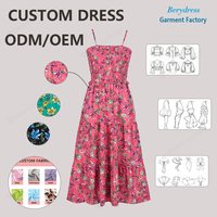 Robe midi rose à fleurs pour femme, manches bouffantes, avec liens latéraux, à volants, décontractée, pour l'été, vente en gros