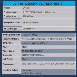 Imprimante d'autocollants UV DTF A3, imprimante à plat UV de bureau H301 pour l'impression de coques de téléphone, de cylindres et de rouleaux - Product Image 3