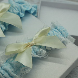 Ensemble de jarretelles de mariage en ruban de satin bleu clair avec nœud en dentelle <span class=keywords><strong>ivoire</strong></span> pour la décoration de la jambe, jarretelles élégantes - Product Image 5