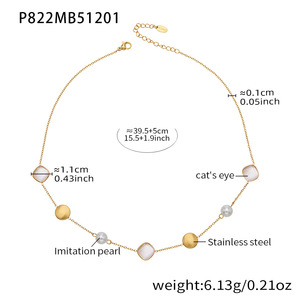 우아한 수제 도파민 반투명 고양이 눈석 롱 목걸이 - Product Image 6