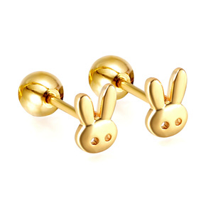Boucles d'oreilles lapin mignonnes en acier inoxydable, design de dessin animé animal, bijoux cadeau pour filles - Product Image 4