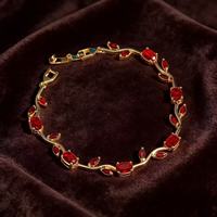 Bracelet en fer pour femme, design simple en forme de feuille, style mode et tempérament, zircon multicolore, pour anniversaire, succès transfrontalier