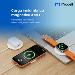 Cargador Inalámbrico Magnético Miccell <span class=keywords><strong>3</strong></span> en 1 de 15 W con Carga Rápida para Teléfono Móvil, Auriculares y Reloj Inteligente - Product Image 4