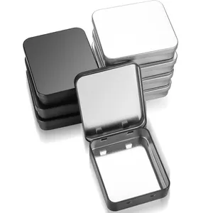Petites boîtes rectangulaires en fer blanc Boîtes vides à charnière avec couvercles Boîte de rangement en métal avec couvercle pour porte-clés de bonbons Organisateur de pièces de monnaie