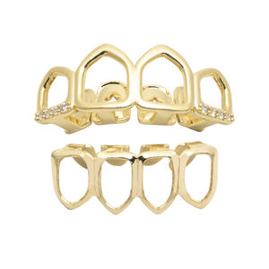 Nuovo vuoto 18K placcatura in oro reale Grillz con zircone in ottone quattro denti Hip Hop Grillz - Product Image 2
