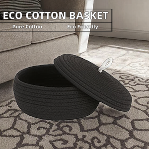 Panier de rangement ovale multifonction en corde de coton 100% écologique moderne avec couvercle, tissé à la main, décoration et organisation pour la maison - Product Image 2