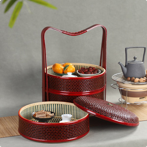 Bamboo Woven <b>Basket</b> Round Handmade Food Container <b>Storage</b> Box For Picnic Gift Wedding Anji Origin - Product Image 4