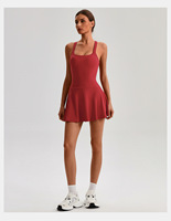 Robe de yoga sexy à col carré avec logo personnalisé, short intégré, dos croisé, robe de sport pour femmes, tenue de tennis, de golf et d'exercice