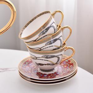 Ensemble de tasses à café de luxe royales de haute qualité avec bordure dorée pour la réception d'hôtel, ensemble de 15 pièces, tasse à café et soucoupe - Product Image 3