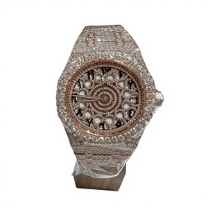 Montre squelette automatique mécanique de luxe en acier inoxydable plaqué or rose 14 carats avec moissanite VVS, cadran analogique en verre, unisexe - Product Image 1