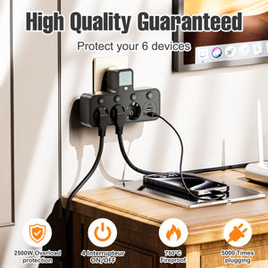 Presa a Muro Standard Europea con Luce LED, Multipresa 6 in 1 con <span class=keywords><strong>3</strong></span> Prese e Interruttore - Product Image 4