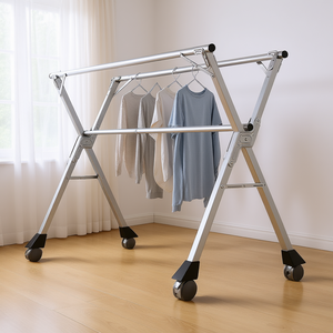 D0100H5UTPX Stendibiancheria in Lega di Alluminio 2.0m a X Portatile con Ruote per Bagno Design Minimalista - Product Image 2