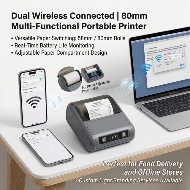3 INCH Thermal Receipt Printer for Mobile Phone Printing BT Wireless Thermal Printer
