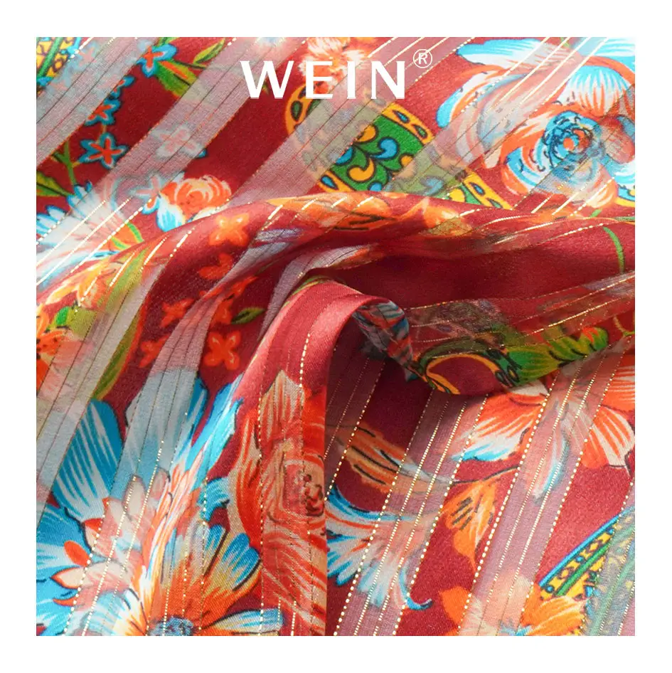 WI-SG03 New Arrival Lurex Fabric Gold Lines Shiny Soft Thin Metallic Fashion Silk Fabric Digital Print Fabric For Women Clothing