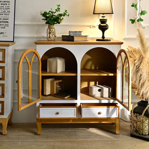 Armoire de rangement de cuisine en bois massif INNOVA, porte en verre cintré, meuble d'appoint, salle à manger, salon, design français, ferme, hôtel - Product Image 2