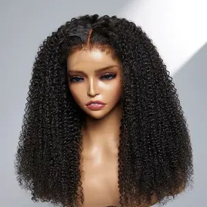 Wholesale Cheapest HD Glueless Lace Frontal Double Drawn Natural Raw Peruvian Human Hair Kinky Curl Front Wig For Black Women