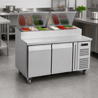 Table de préparation à pizza en acier inoxydable Dezoton, gain de place, 2 portes, comptoir réfrigéré pour ingrédients, pour la restauration