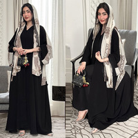 Ensemble Abaya Noire Hafizah avec Hijab Paisley, Robe Musulmane de Dubaï, Vente en Gros, Kaftan à Bordure Dentelle, Ramadan Aïd 2026, Fournisseur d'Usine