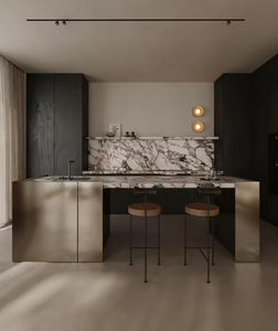 Cuisine Moderne Personnalisée en Bois Massif Style Luxe avec Accents en Marbre, Appareils Intégrés, Espace de Vie Élégant - Product Image 2