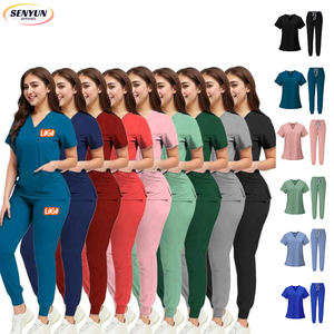 Fábrica Hospital logotipo personalizado salón de belleza cuello en V Jogger Casual dos piezas Doctor estiramiento enfermería médico uniformes conjuntos - Product Image 1