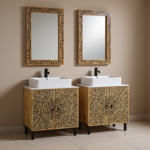 Ensemble de meubles de salle de bain en bois massif de manguier, rectangulaire, traditionnel, durable, marron - Product Image 2