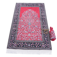 Ensemble cadeau de tapis de prière moderne en soie glacée lavable, avec sac rond, tapis musulman imprimé fabriqué à la machine pour la maison et les voyages