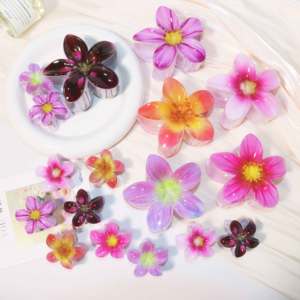 Juego de Pinzas para el <span class=keywords><strong>Cabello</strong></span> con Flores de Plumeria Vibrantes Impresas con UV de 8 cm y 4 cm, Accesorios Florales de Frangipani Pequeños y Grandes para Mujeres y Niñas - Product Image 2