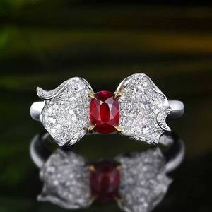 Mozambique Unheated Ruby Ring 18K Gold Inlaid 87pcs Diamonds 0.29ct Ladies Unique <b>Bow</b> Shape Gemstone Jewelry - Product Image 1