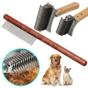 Commercio all'ingrosso della fabbrica singolo doppio lato in legno pettine per animali domestici cane gatto Dematting rastrello pettine - Product Image 1