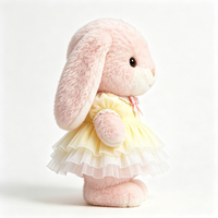 Peluche Lapin aux Oreilles Tombantes Douce et Moelleuse, Poupée Lapin Rembourrée avec Robe à Nœud en Dentelle Jaune, Animal en Peluche Doux et Câlin, Peluche Lapin Personnalisée