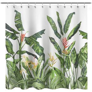 Juego De Cortinas De Ducha Con Gancho De 72 X 72 Pulgadas, Hojas De Plantas Tropicales De Playa De Verano, Tela Lavable, Tela De Poliéster + Cortina, Cortinas De Baño Impermeables