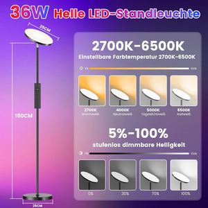 Lámpara de Pie LED para Sala de Estar, Regulable, 36 W, Súper Brillante, con Cambio de Color, Moderna, con Control Remoto - Product Image 3