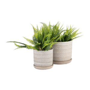 Vasi rotondi in gres con motivo floreale tribale e sottovaso per piante da interno ed esterno - Product Image 3