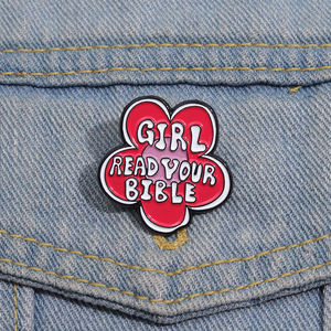珐琅女孩读你的圣经别针女权主义信仰胸针翻领徽章背包服装配件批发 - Product Image 1