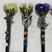 Baguette Magique en Cristal Faite à la Main en Citrine Naturelle, Quartz Clair, Améthyste, Obsidienne en Forme de Cœur avec Manche en Bois pour Cadeau – Vente en Gros