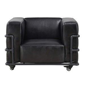 रेट्रो शैली चमड़े के लोहे के पाइप फ्रेम काले चमड़े के सोफे ने मानव निर्मित चमड़े के लोवेसट सोफे को सेट किया - Product Image 3