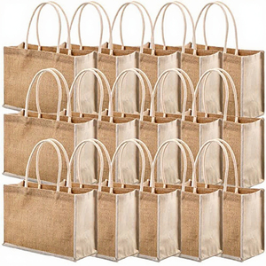 Sacs fourre-tout réutilisables en toile de jute laminée écologiques avec logo personnalisé, style tendance, résistants à l'eau, portables pour femmes - Product Image 3