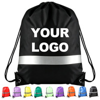 Sac à cordon personnalisé en polyester imperméable avec bande réfléchissante, sac à dos de sport à cordon, sac de sport pour marathon et salle de sport