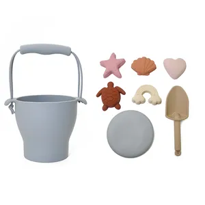 7pc New Bpa Free Portable Silicone Sand Bucket Toys personalizzato Kids Silicone Beach Toy secchio secchio vanga Set