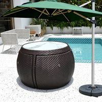 Table et chaises en rotin d'extérieur, imperméables, protection solaire, pour cour, jardin, hôtel, B&B, balcon, ensemble table et chaises design