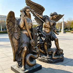 Statues d'archanges en bronze antique de qualité supérieure, paire de sculptures de Michel et d'anges gardiens pour décoration d'église et sacrée haut de gamme - Product Image 2