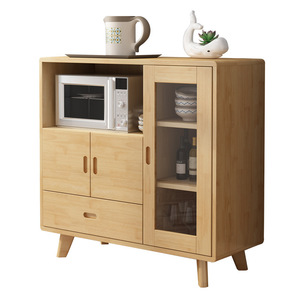 Buffet en bois massif de style nordique, armoire pour micro-ondes, 900 mm de hauteur, armoire de rangement multifonctionnelle pour la cuisine, design minimaliste moderne - Product Image 4