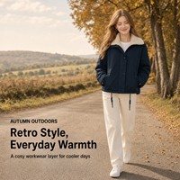 Veste rétro en sherpa bleu marine, style workwear, coupe courte, pour l'automne et l'hiver
