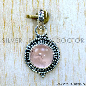 Pendentif Quartz Rose Artisan Fabriqué En Argent Sterling 925 Bijoux En Argent En Gros - Product Image 2