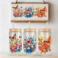 Transfert UV DTF 16oz pour gobelets, motif floral étanche, personnalisable, faible quantité commandée, expédition rapide