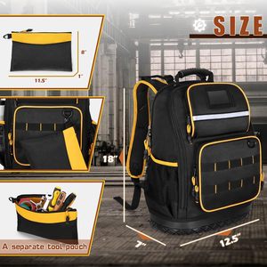 Factory OEM Wholesale <b>Water</b> Repellent Oxford Tool <b>Backpack</b> Hard Bottom Adjustable Strap Multiple Pockets Laptop Sleeve 20L - Product Image 6