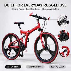 Bicicleta de Montaña Plegable de Acero de <span class=keywords><strong>26</strong></span> Pulgadas, 21 Velocidades, Doble Suspensión, Rueda Integral de 3 Radios, Freno de Disco, Bicicleta MTB para Adultos, Venta al Por Mayor OEM - Product Image 2